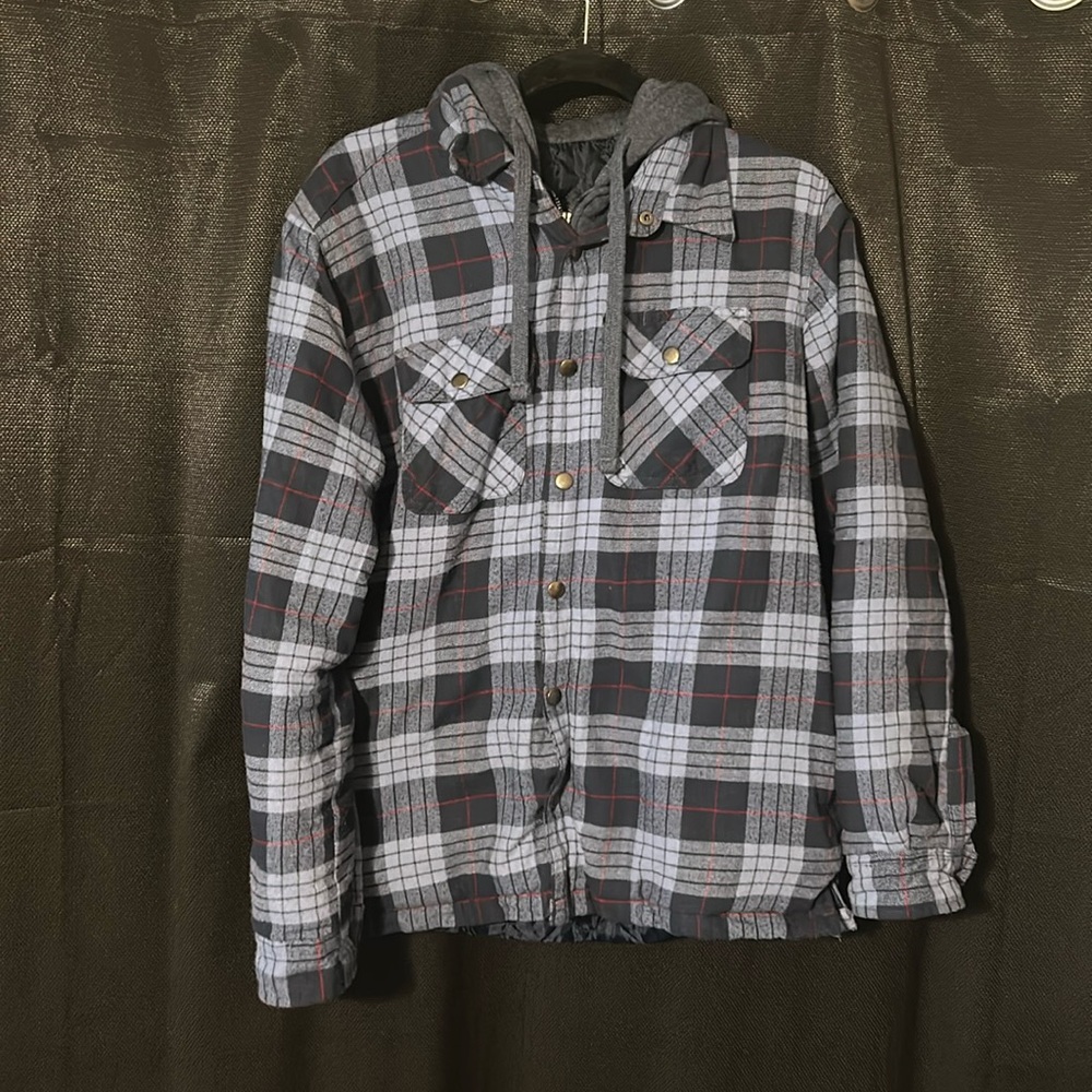 Berkley Jensen Blue Flannel Hooded Zip up Jacket